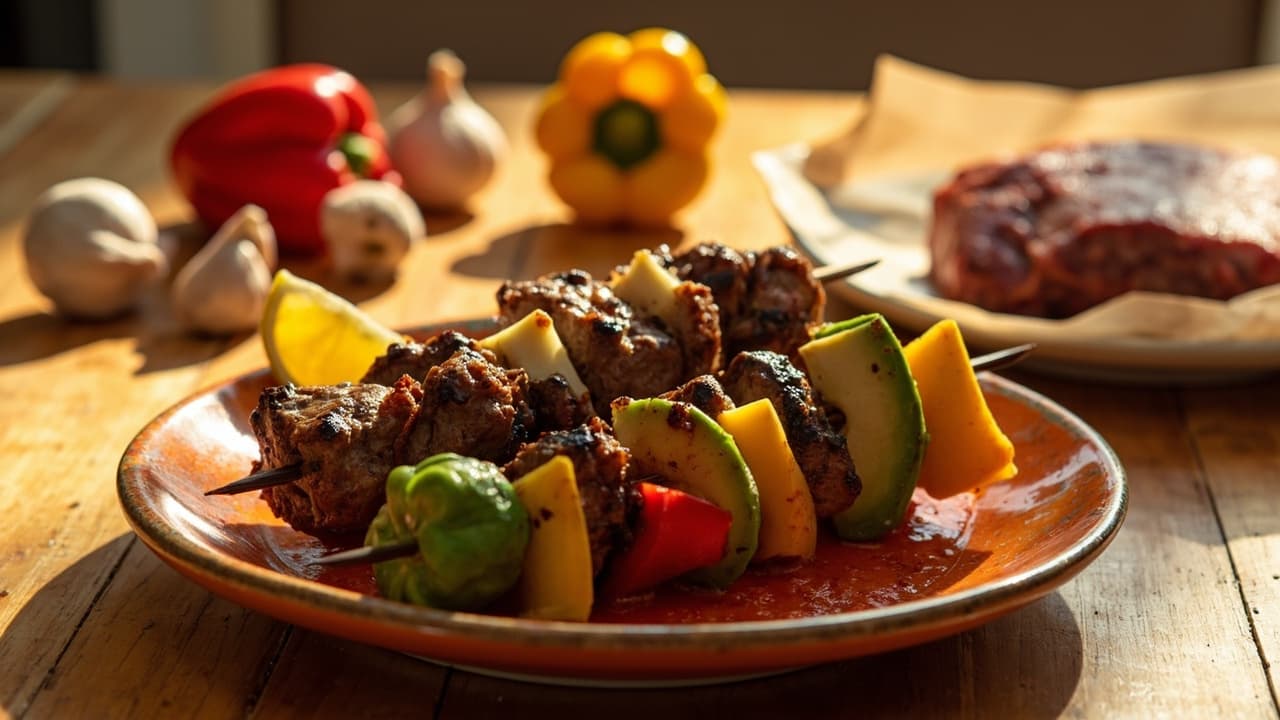 Mini Beef Steak Skewers with Avocado and Smoked Paprika