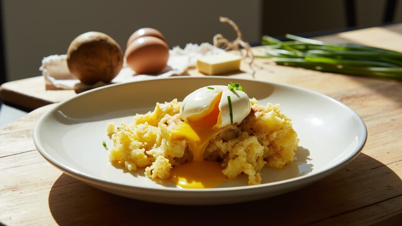 Poached Egg with Mustard Butter and Crushed Potato
