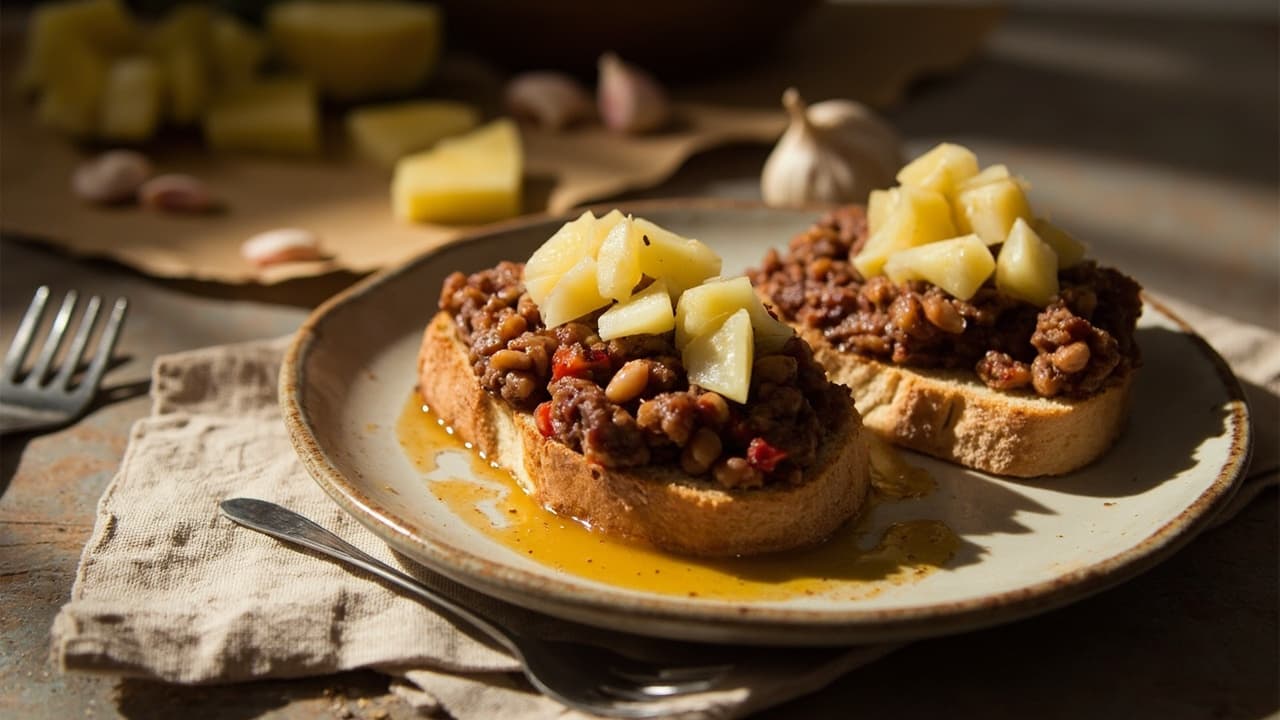 Smoky Pinto Bean Crostini with Brown Butter and Pineapple