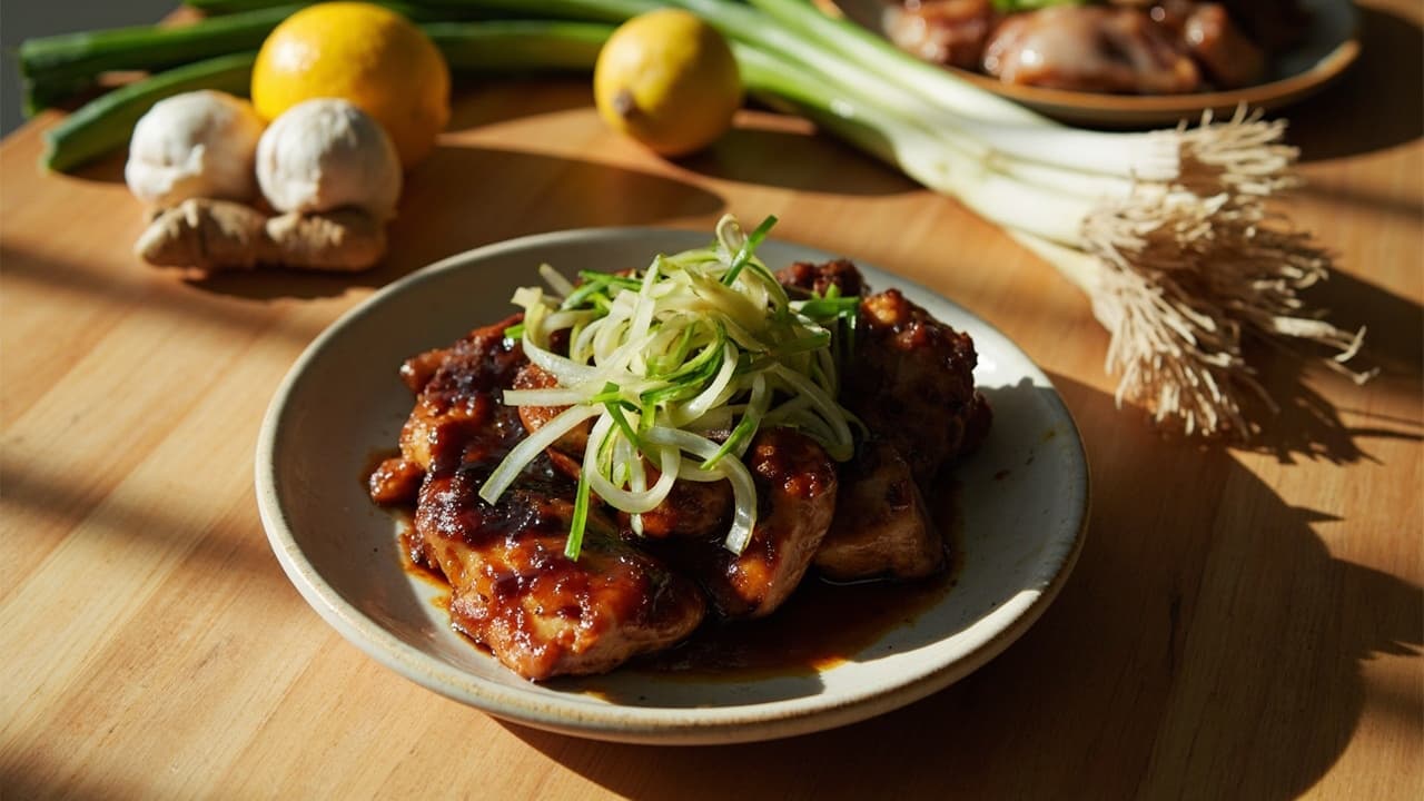 Soy‑Ginger Chicken Thigh Bites with Pickled Scallion