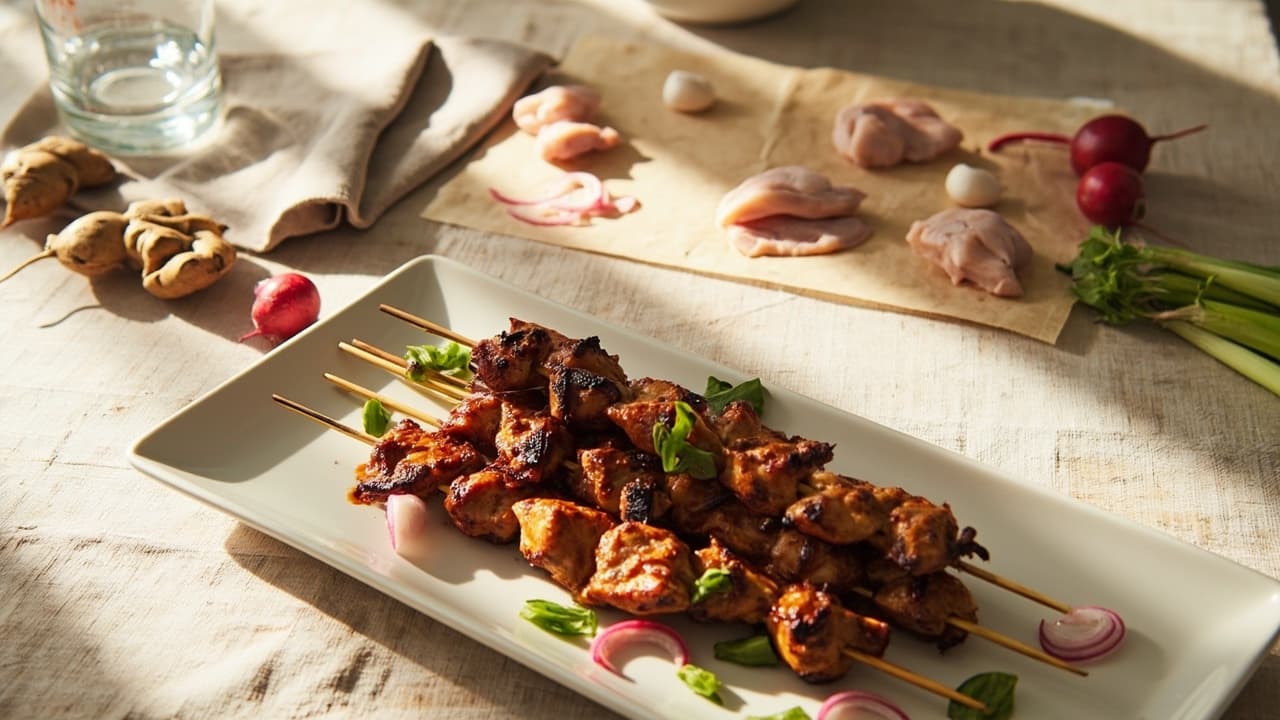 Soy-Ginger Chicken Thigh Skewers with Pickled Radish