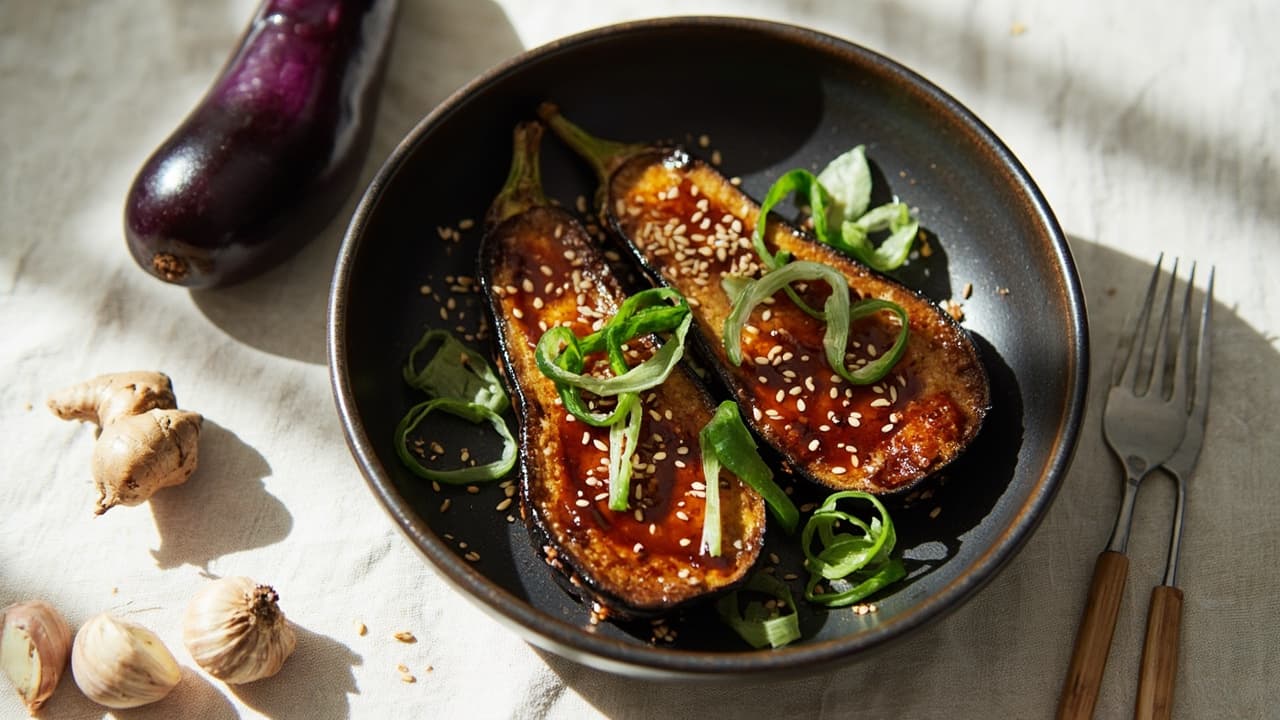 Soy Ginger Glazed Eggplant with Sesame