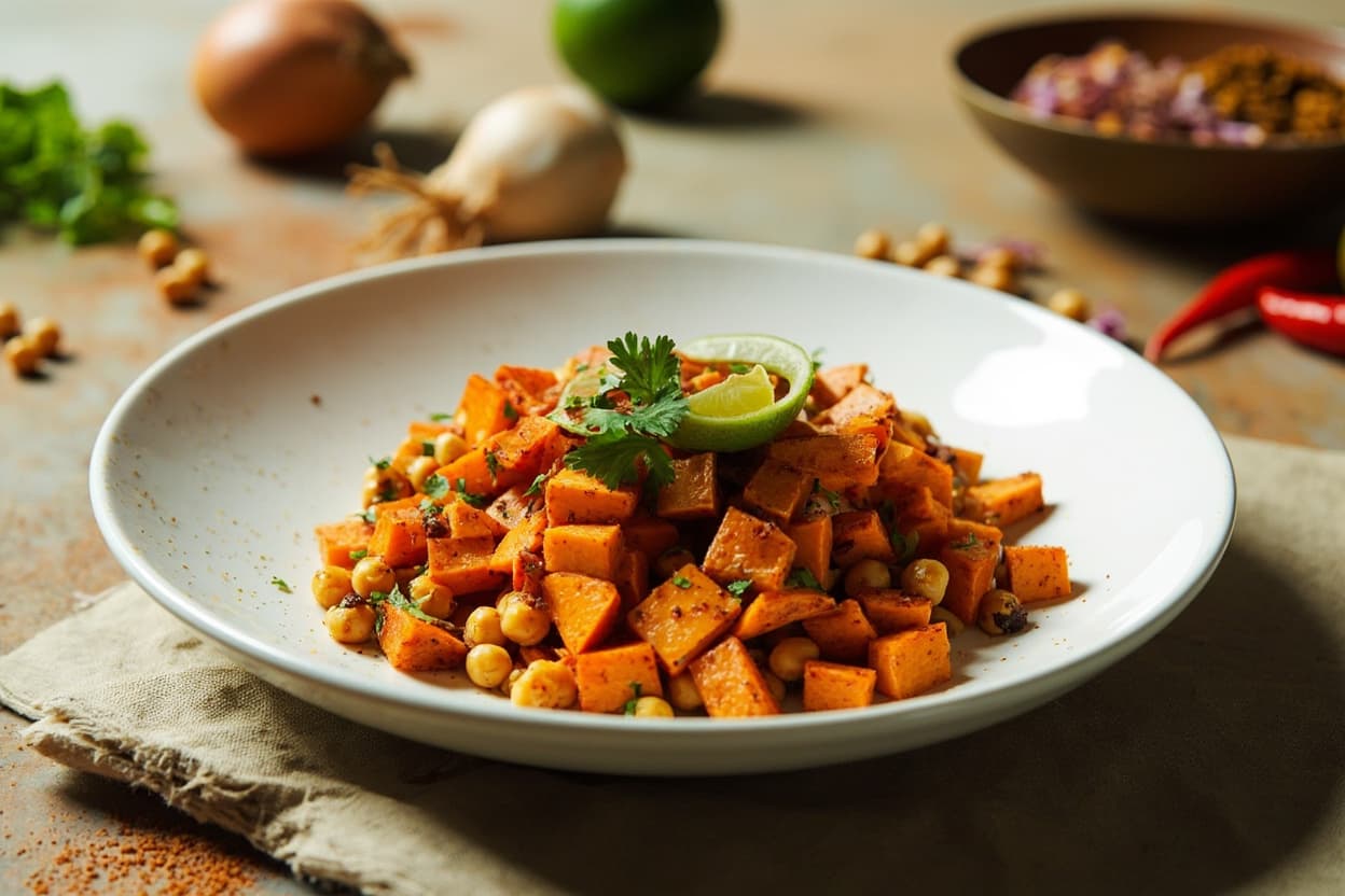 Sweet Potato Chickpea Chaat with Lime