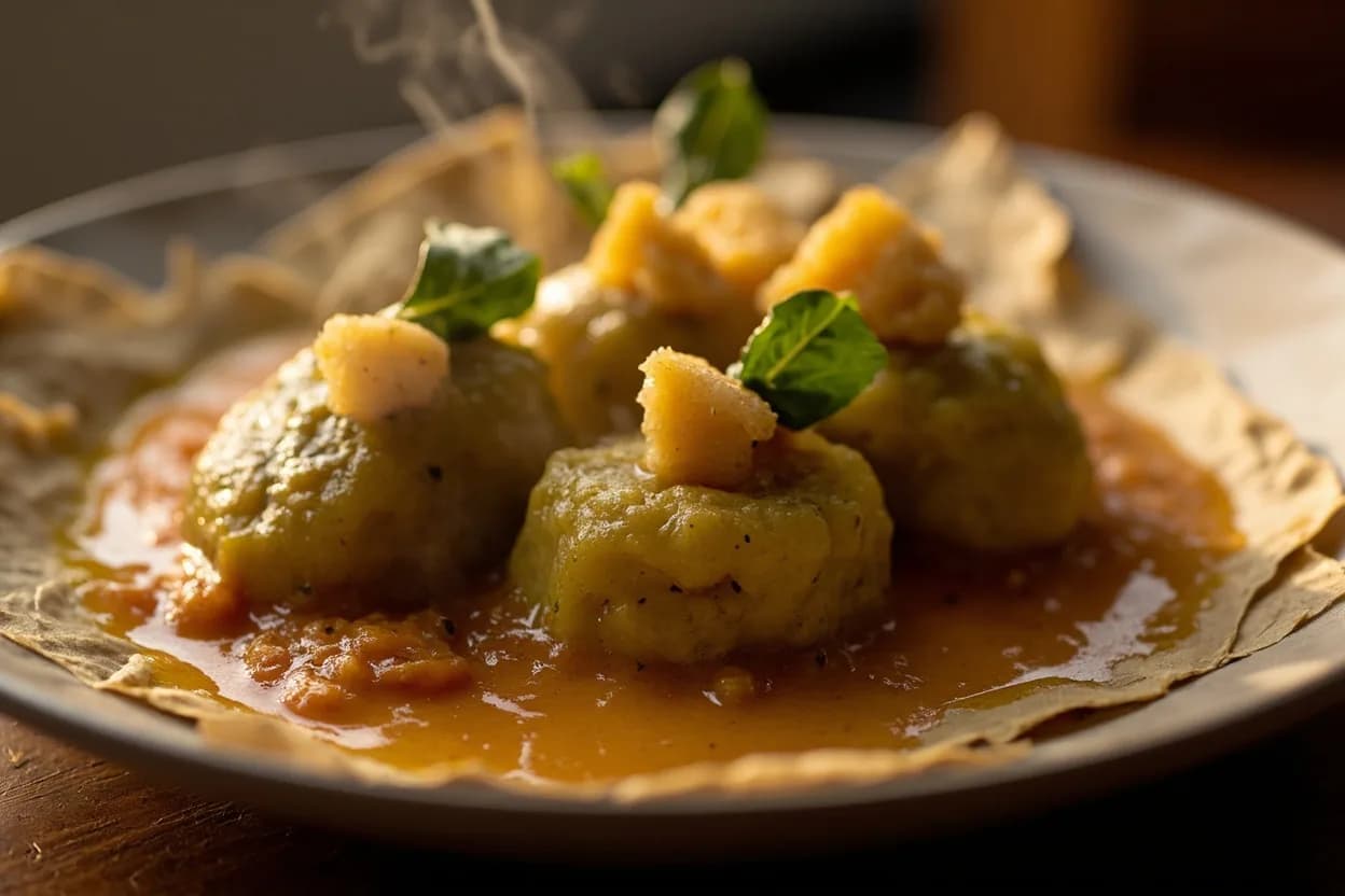 Boiled Plantain and Groundnut Sauce