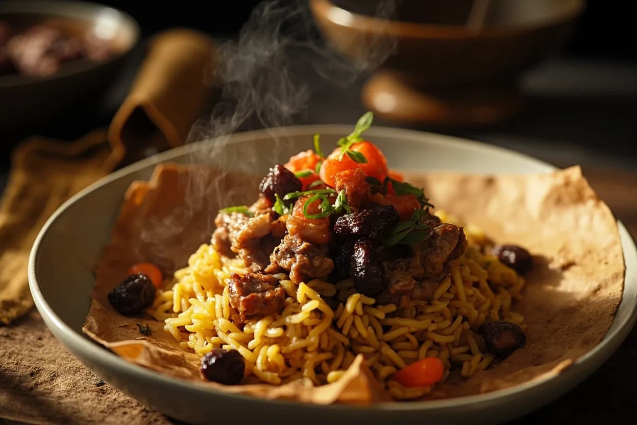 Plov with dried fruits