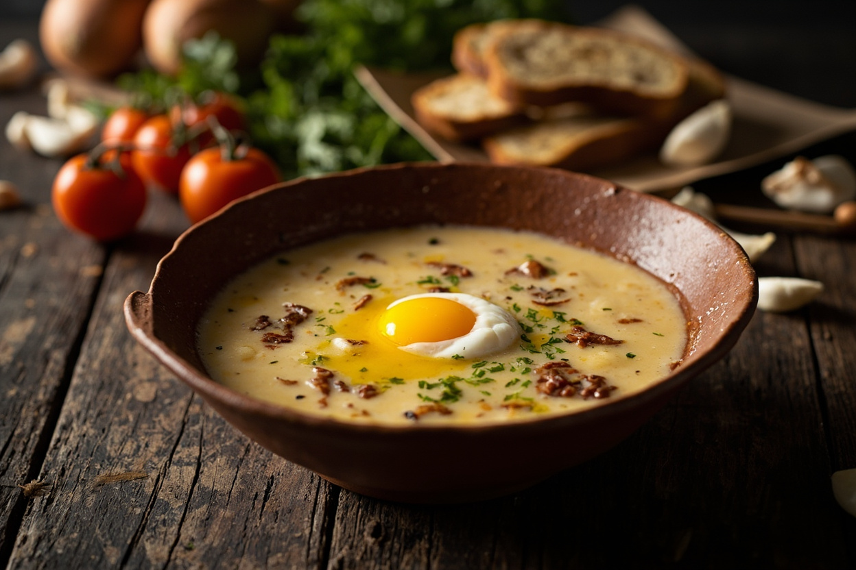 Açorda, Garlic Bread Soup with Poached Egg