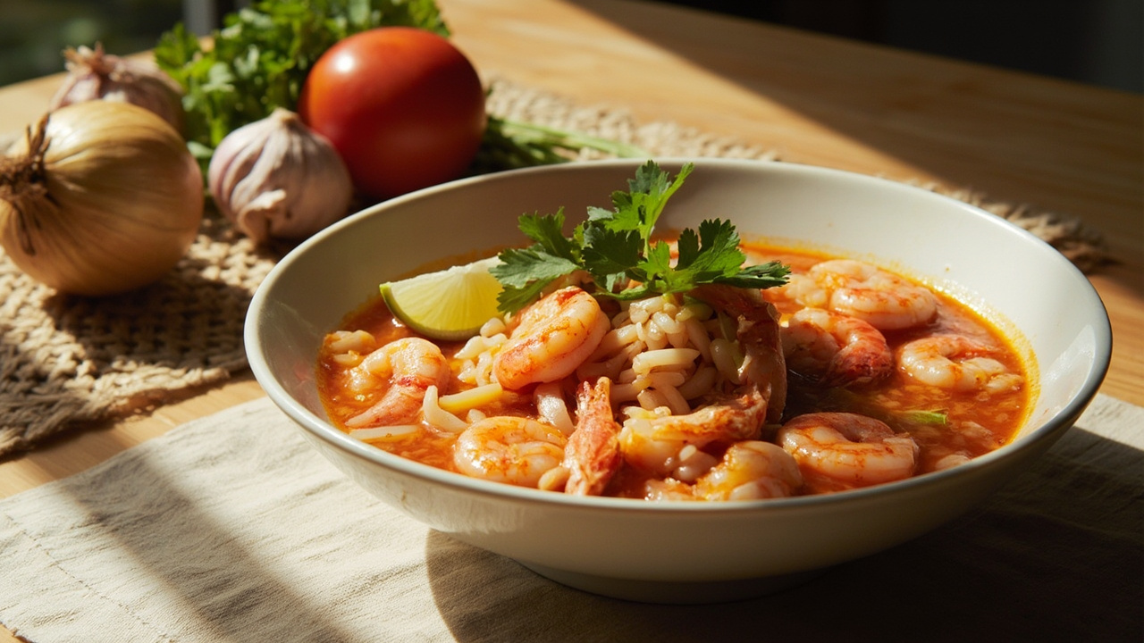 Abundancia Shrimp Soup with Tomato and Rice