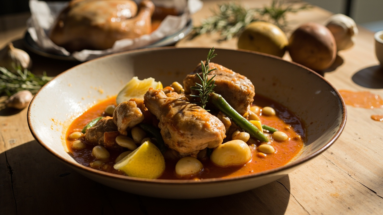 All i Pebre Chicken Thighs with Potatoes and Garlic