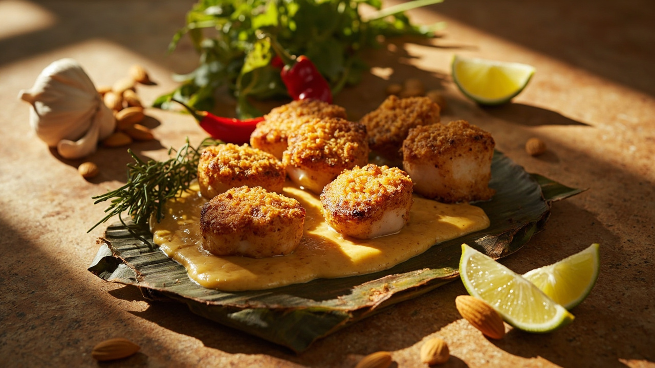 Almond-Crusted Scallops with Jerk Mayo