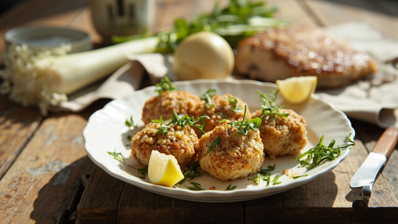 Almond Flour Cod and Leek Bites with Fennel