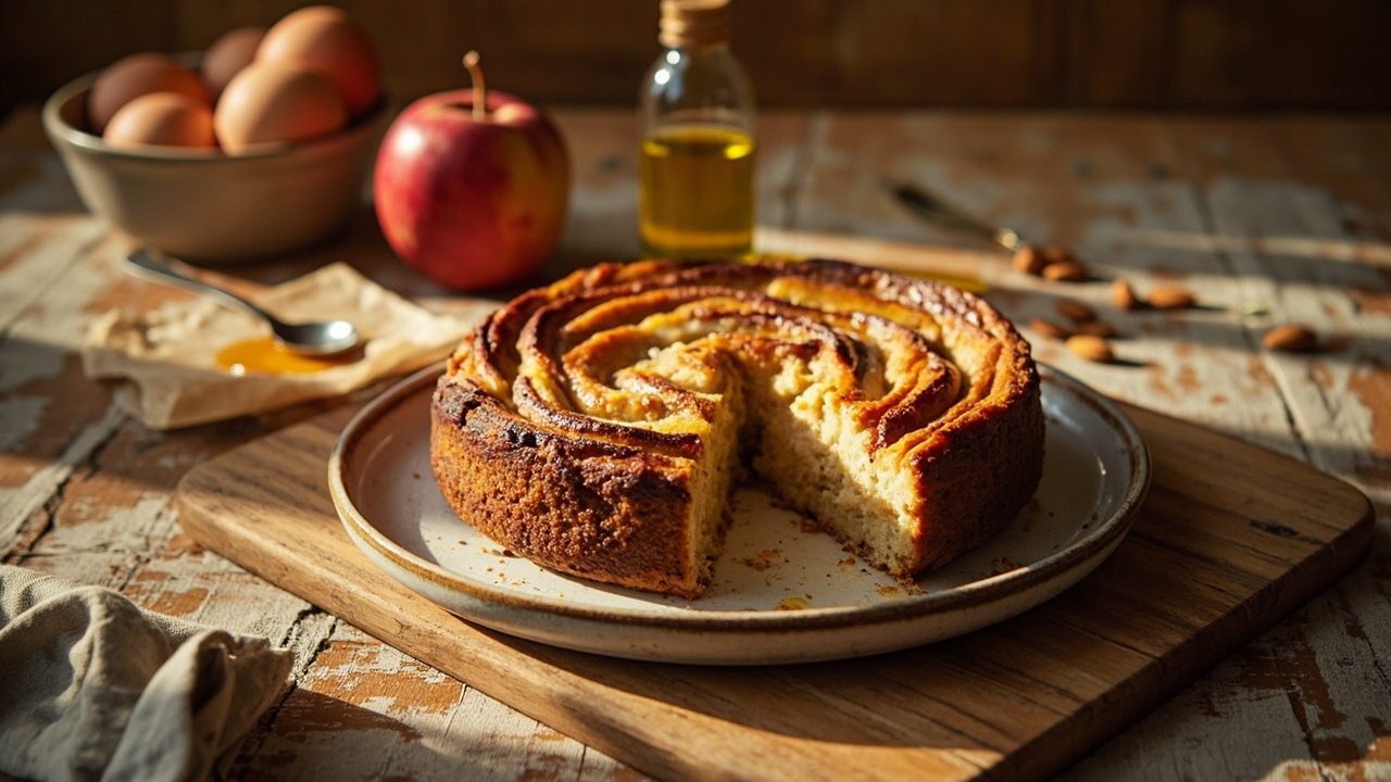 Almond‑Flour Olive Oil Cake with Feta‑Honey Swirl and Roasted Apple