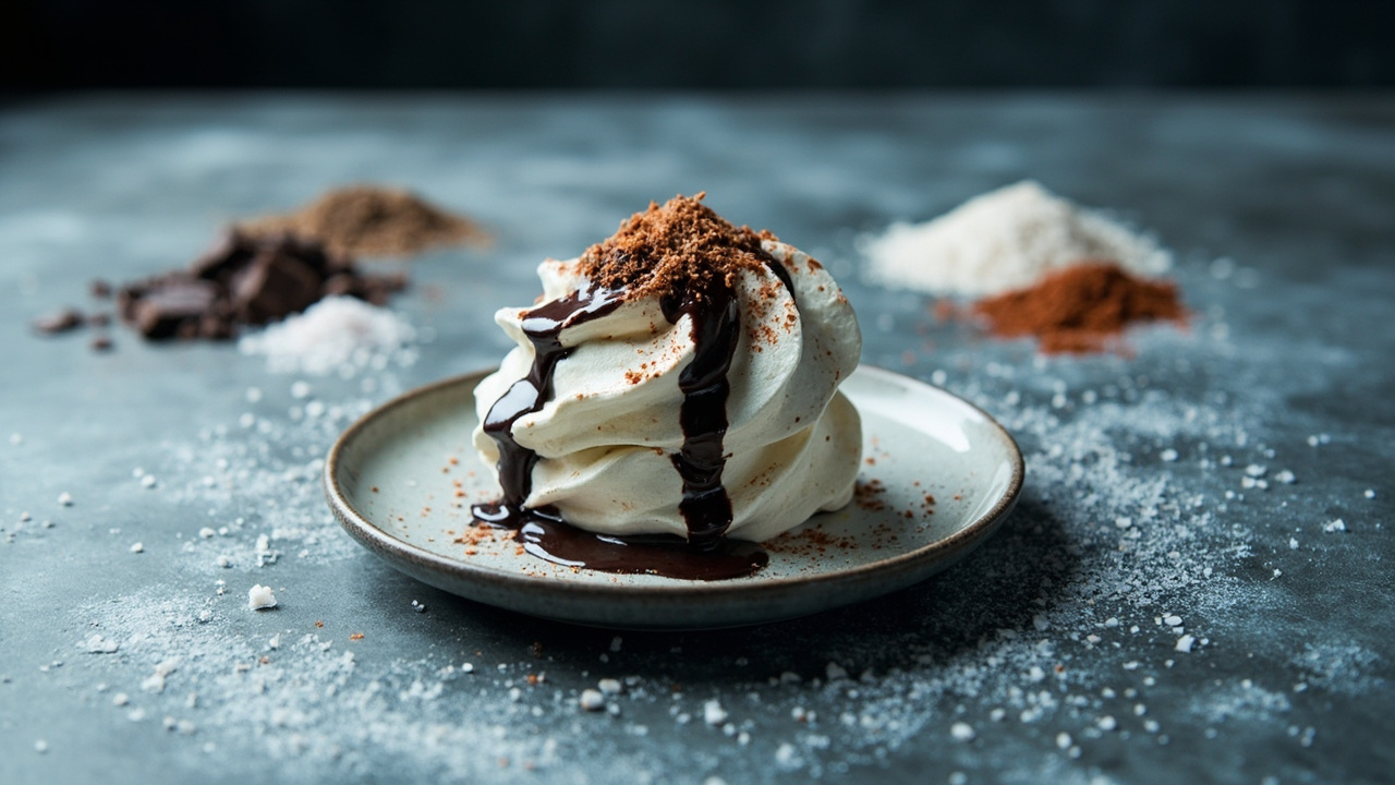 Aquafaba Meringue with Smoked Paprika, Dark Chocolate, and Sea Salt