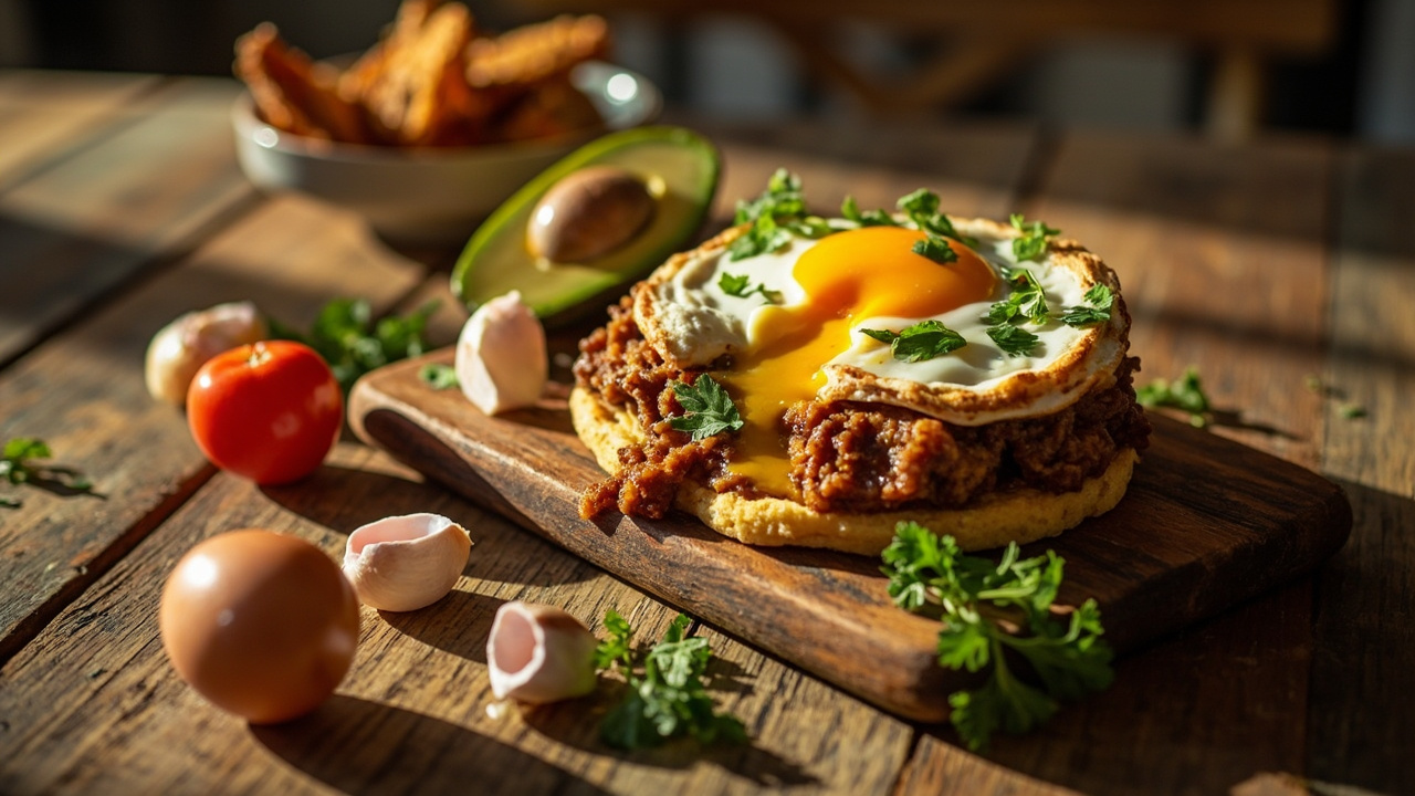 Arepa Rellena con Hogao y Huevo Frito