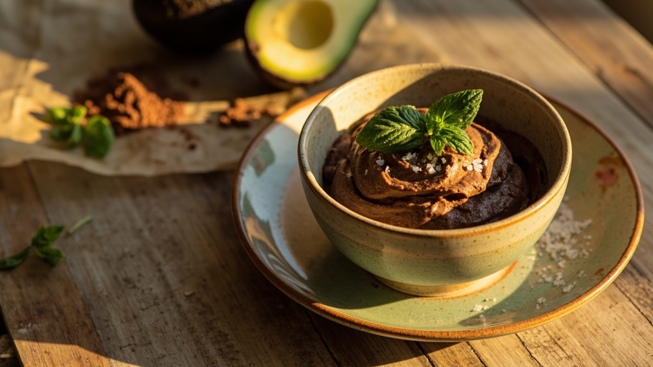 Avocado Chocolate Mousse with Coconut Oil and Mint