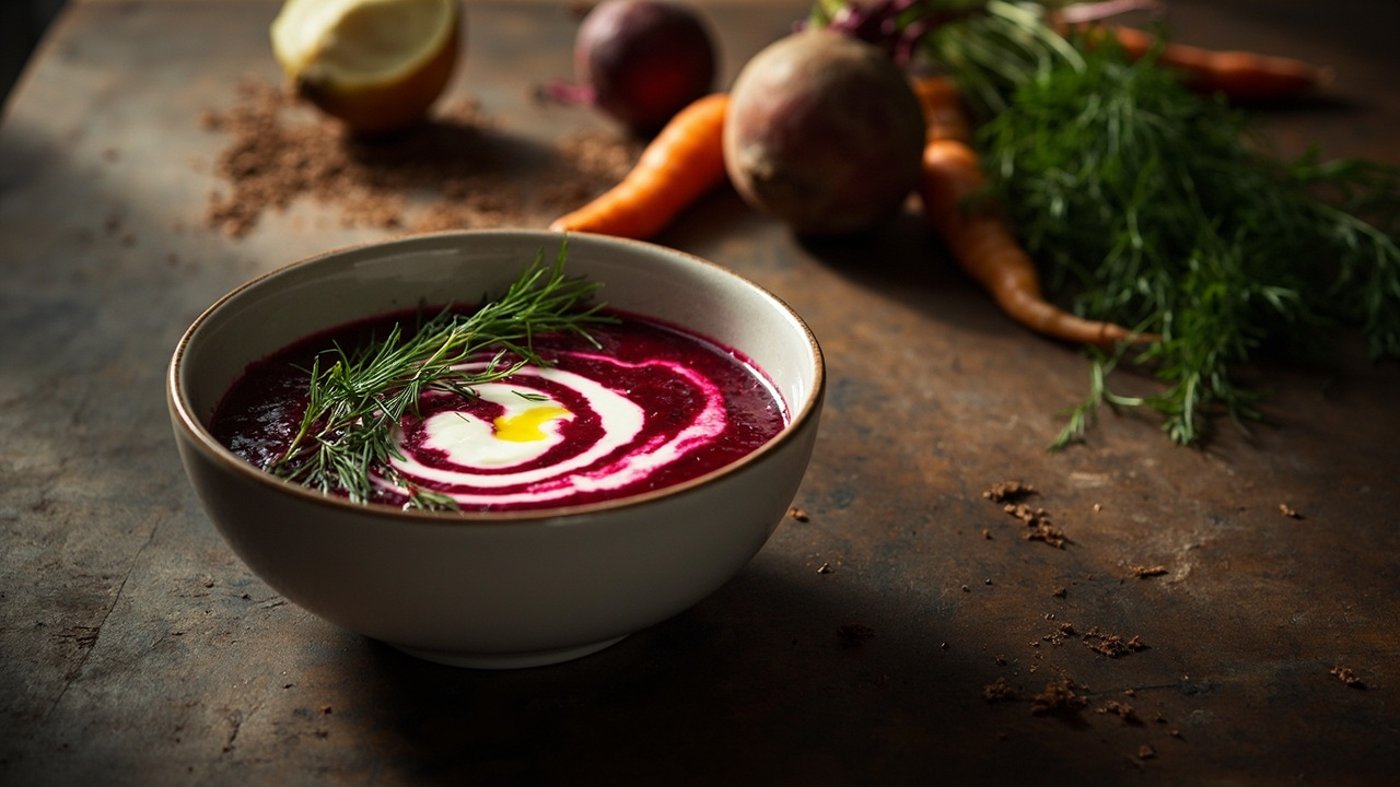 Babcia's Beet Borscht with Yogurt Swirl