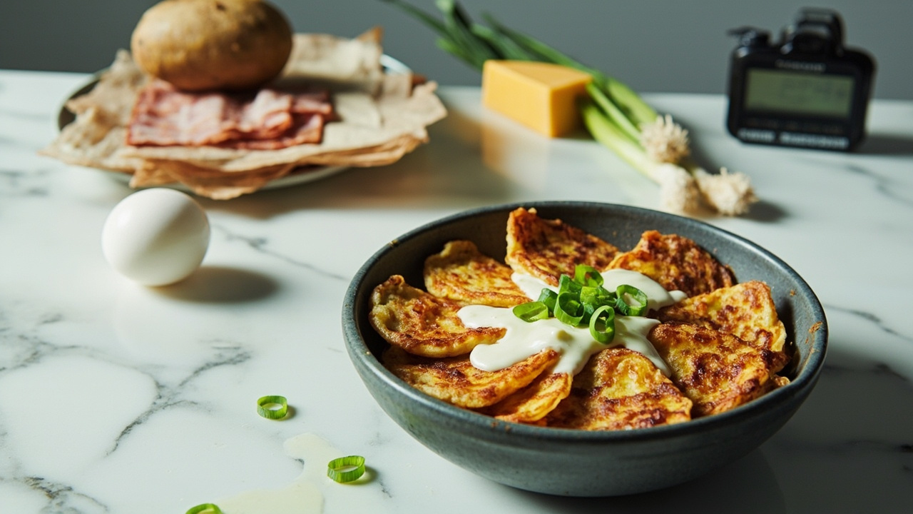 Bacon & Cheddar Potato Pancake with Scallion & Yogurt