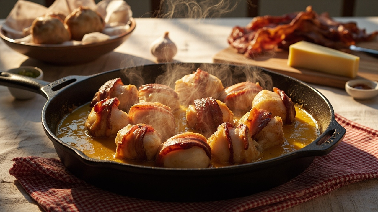 Bacon-Wrapped Scallops with Garlic Parmesan Butter