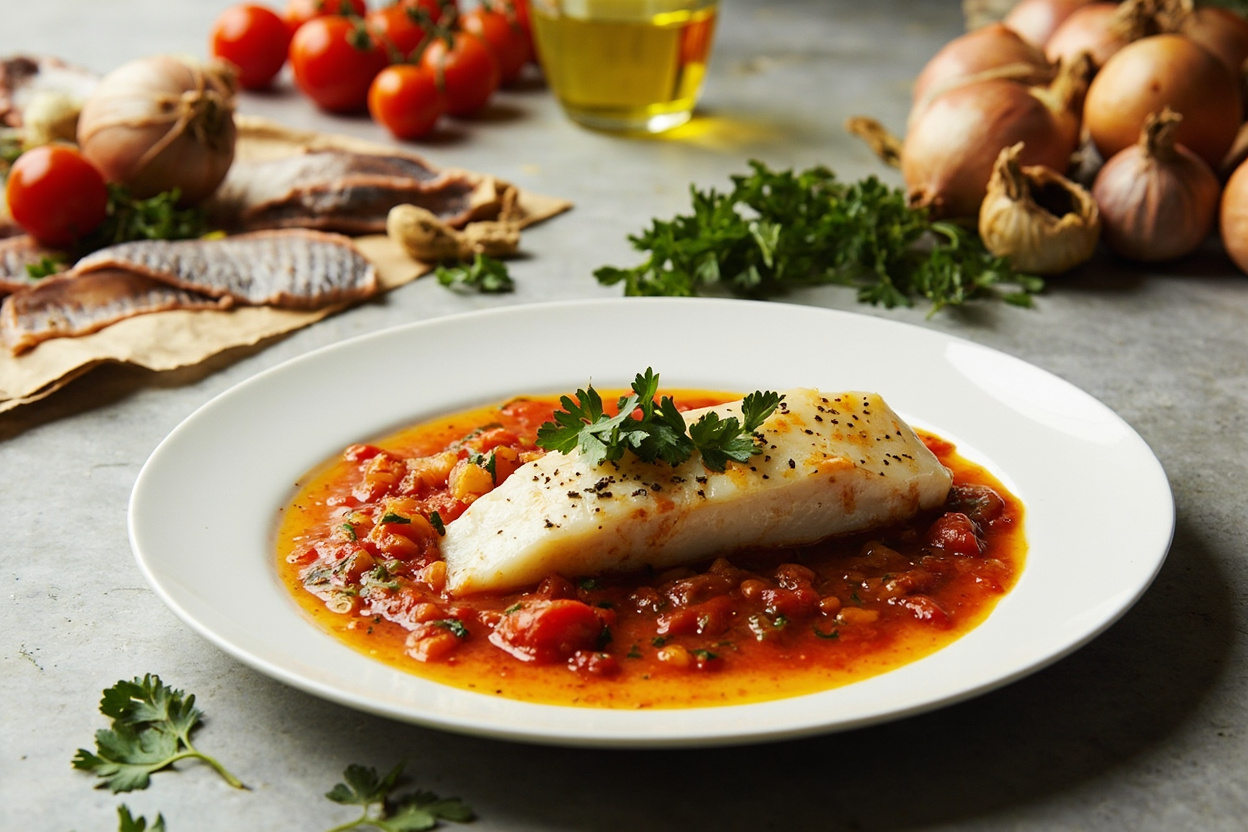 Bakaliaros Plaki, Baked Cod in Tomato and Herbs