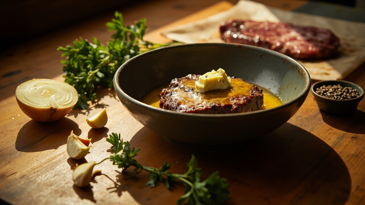 Bavarian Beef Steak with Parsley Butter and Mustard Glaze