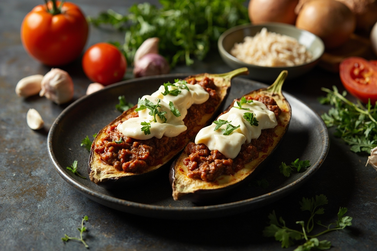 Beef-and-Mozzarella Stuffed Eggplant Boats