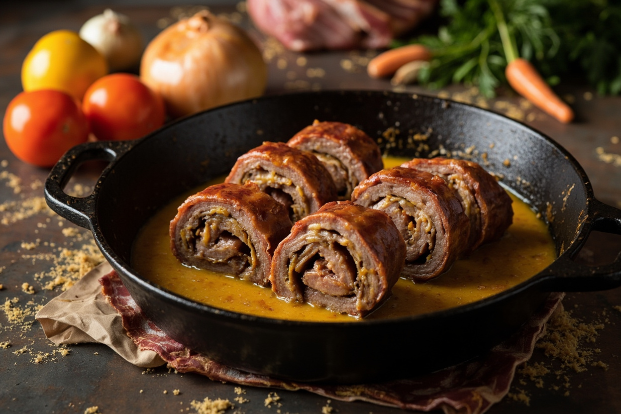 Beef Rouladen with Bacon, Onion and Mustard