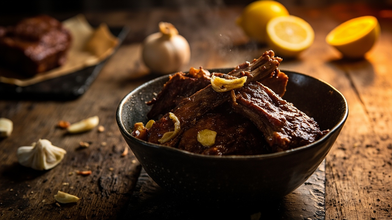 Beef Short Ribs with Char and Crushed Garlic