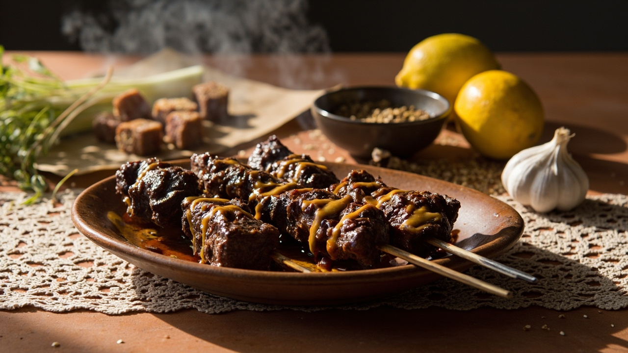 Beef Skewers with Fennel and Sesame Drizzle