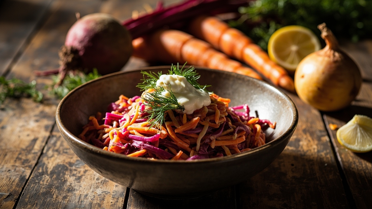 Beet and Carrot Slaw with Dill and Yogurt