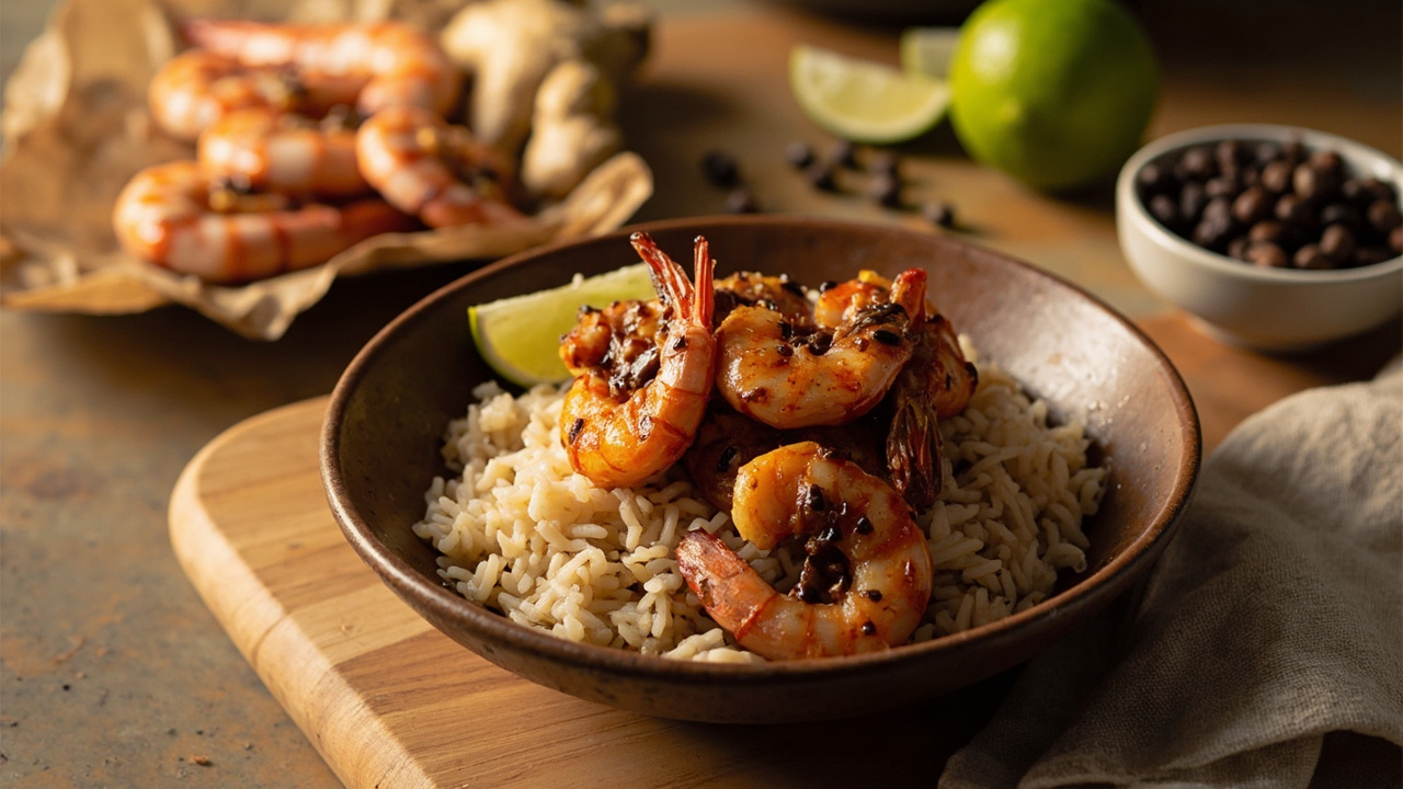 Black Pepper Caramelized Shrimp with Jasmine Rice