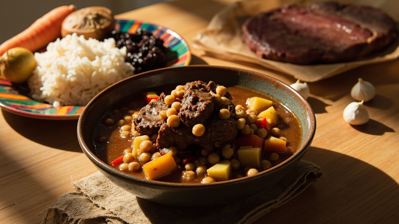 Braised Beef Steak with Chickpeas and Root Vegetables
