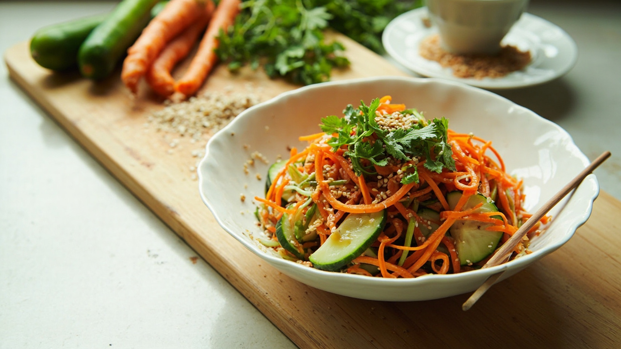 Bright Cucumber and Carrot Salad with Sesame and Herbs