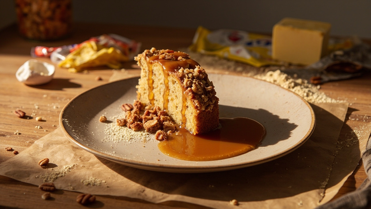 Brown Butter Almond Flour Cake with Maple Pecan Crunch