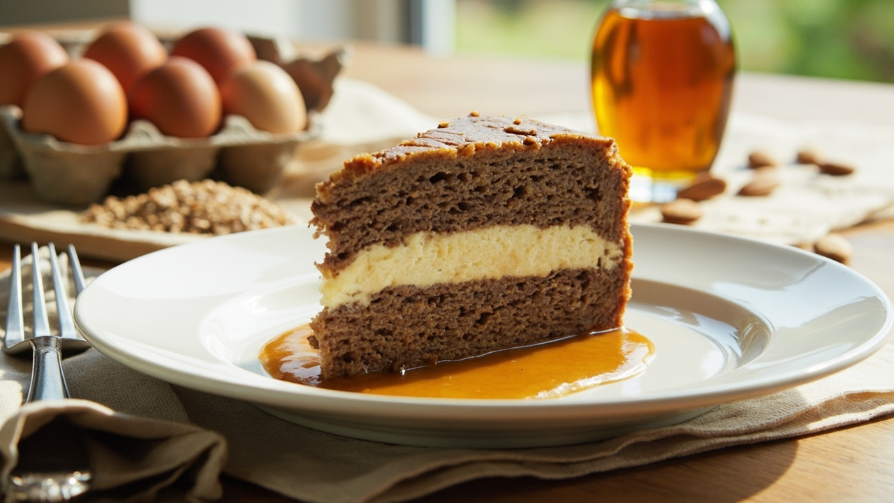 Buckwheat and Almond Crêpe Cake with Maple Butter Sauce