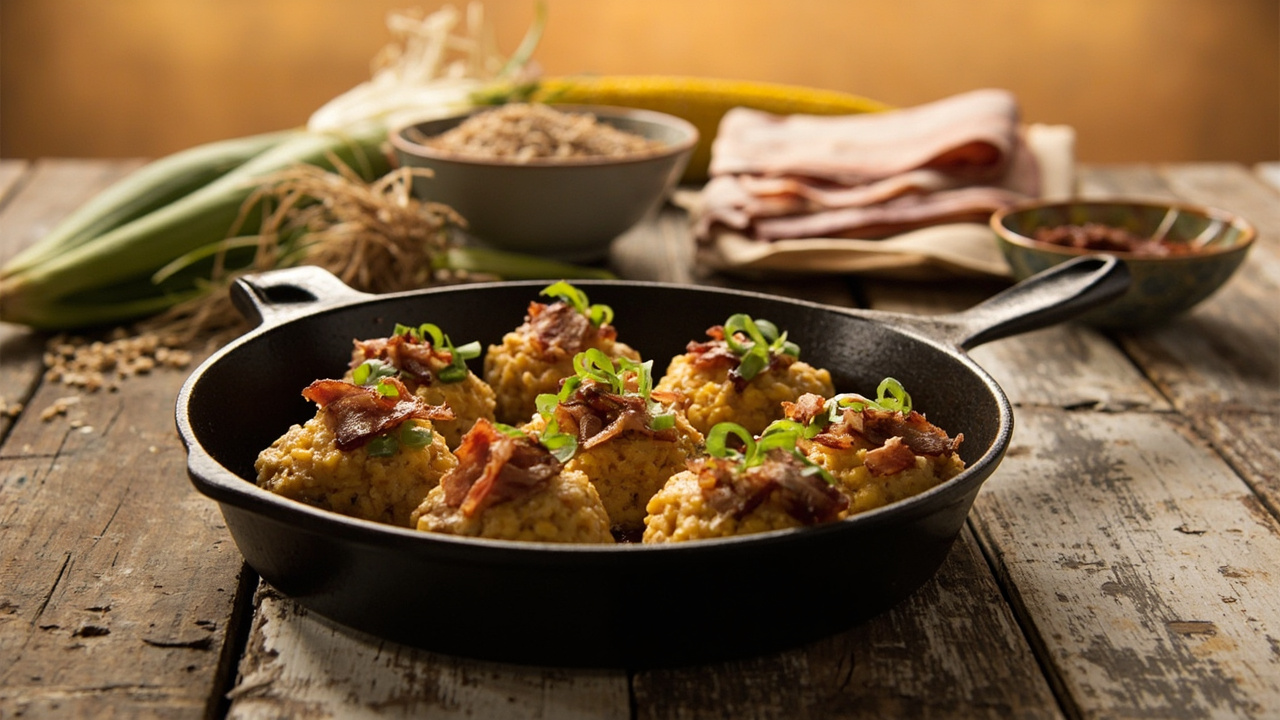 Buckwheat Corn Skillet Bites with Bacon and Scallion