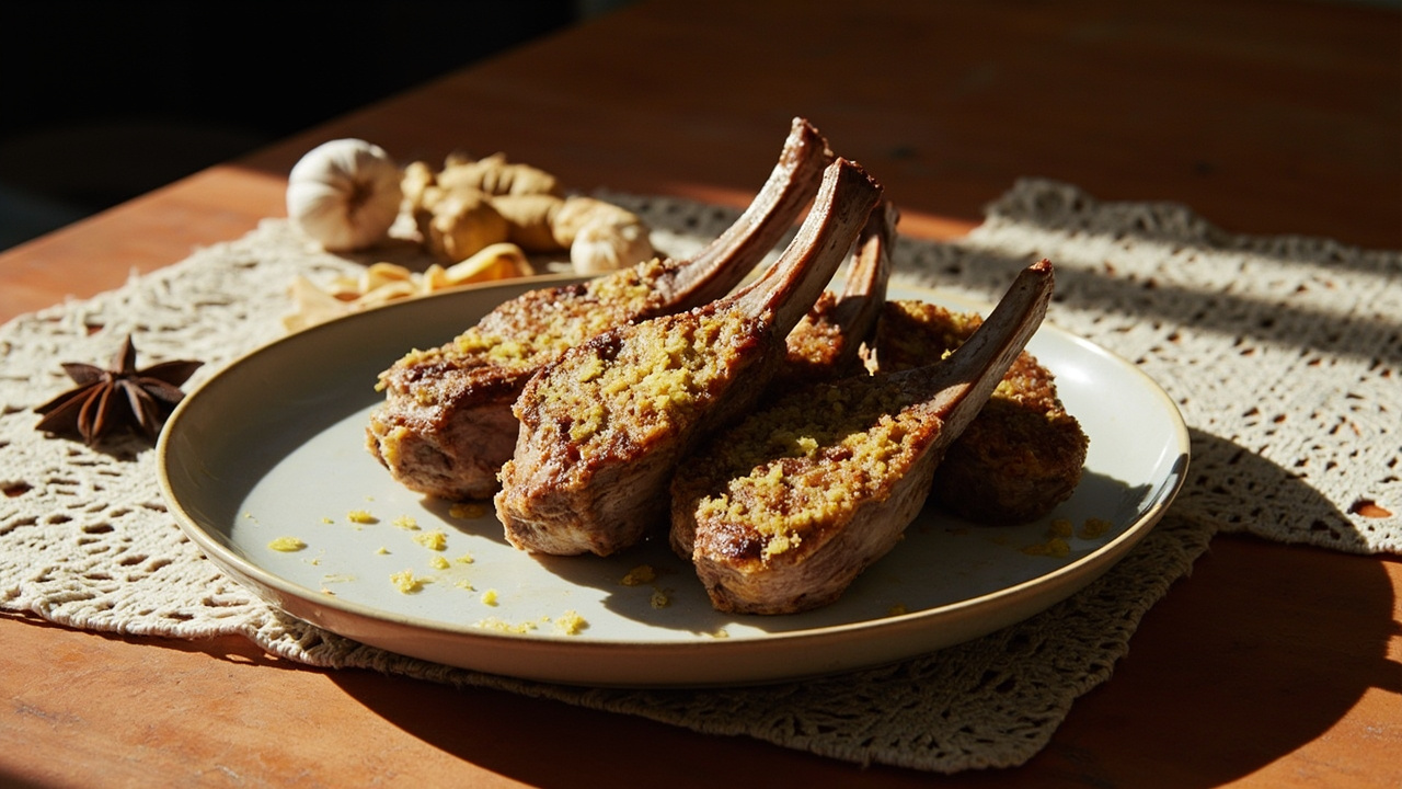 Buckwheat-Crusted Lamb Chops with Almond and Star Anise
