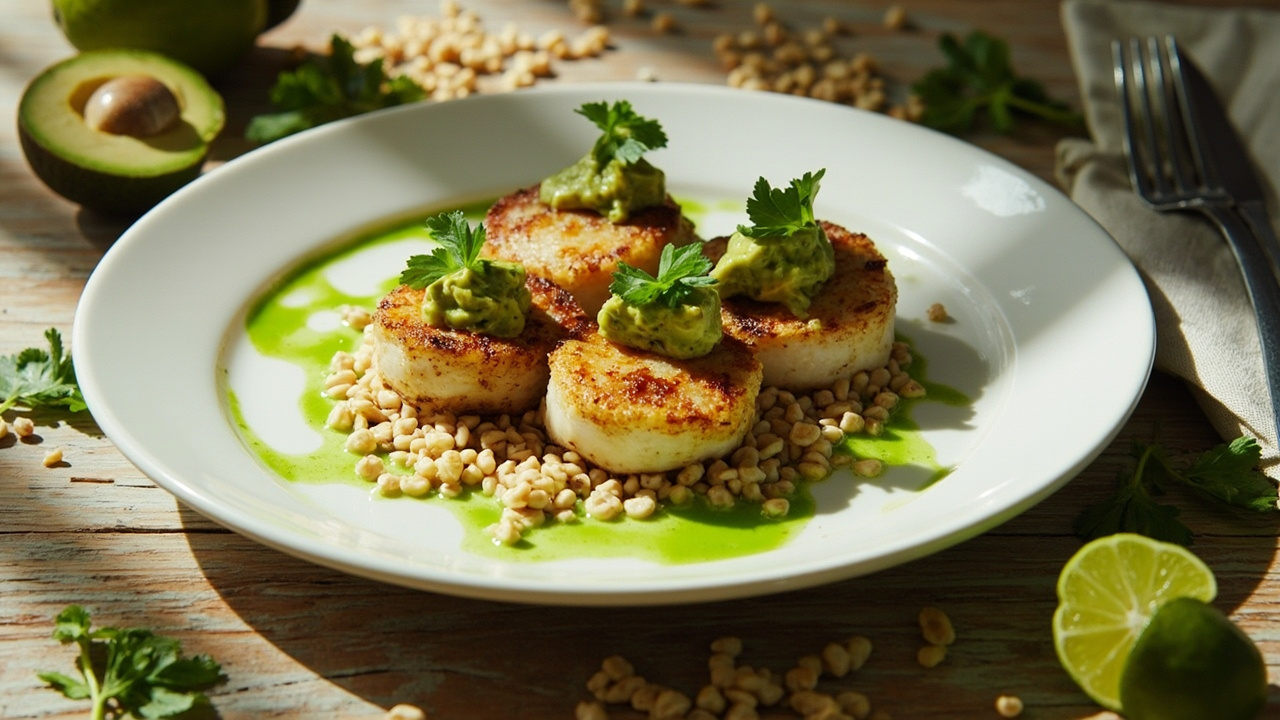 Buckwheat‑Crusted Scallop Bites with Lime and Avocado
