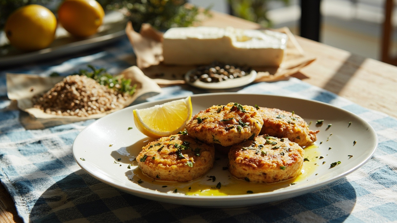 Buckwheat Feta and Pumpkin Seed Fritters with Oregano and Lemon
