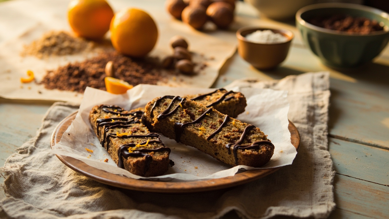 Buckwheat Hazelnut Biscotti with Dark Chocolate and Orange