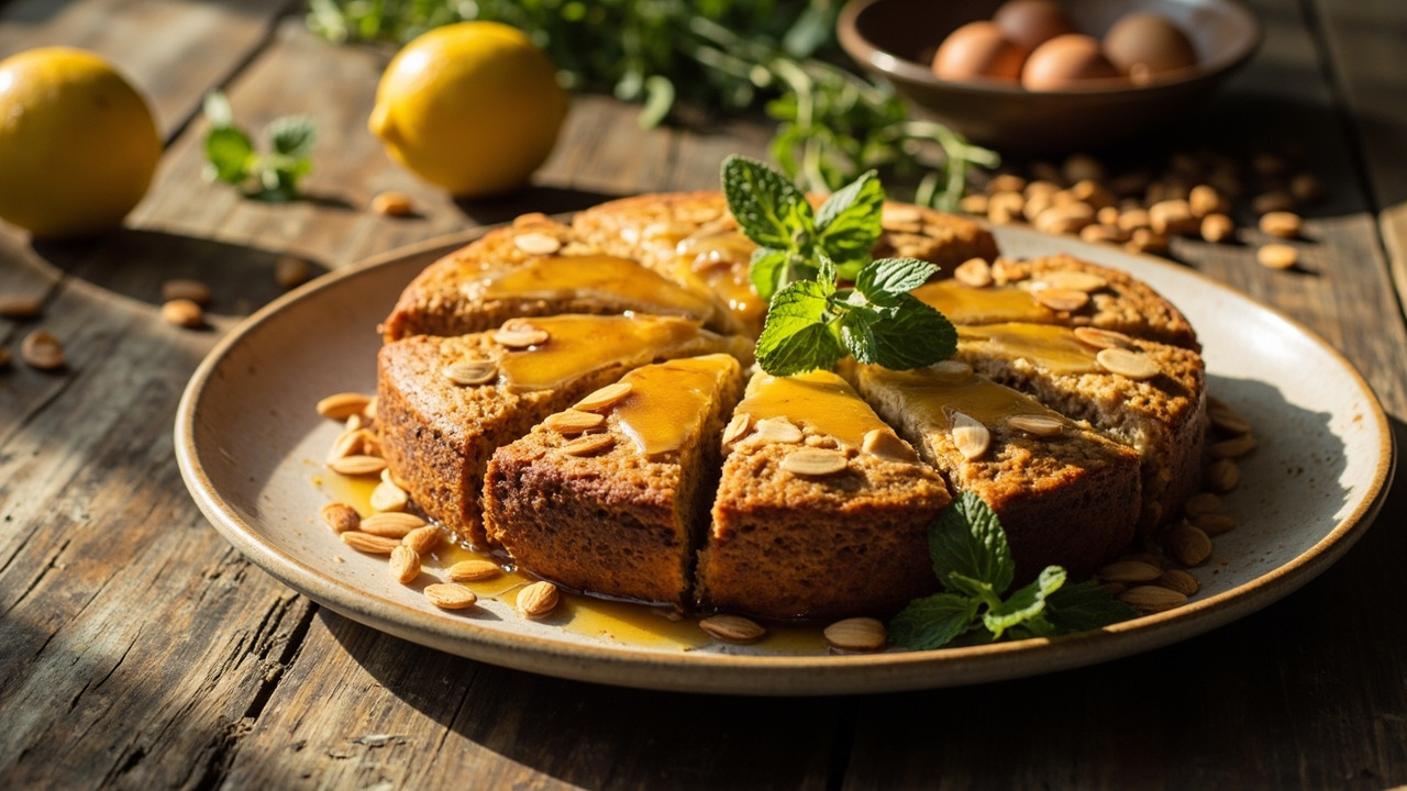 Buckwheat Lemon Honey Cake with Almonds and Mint