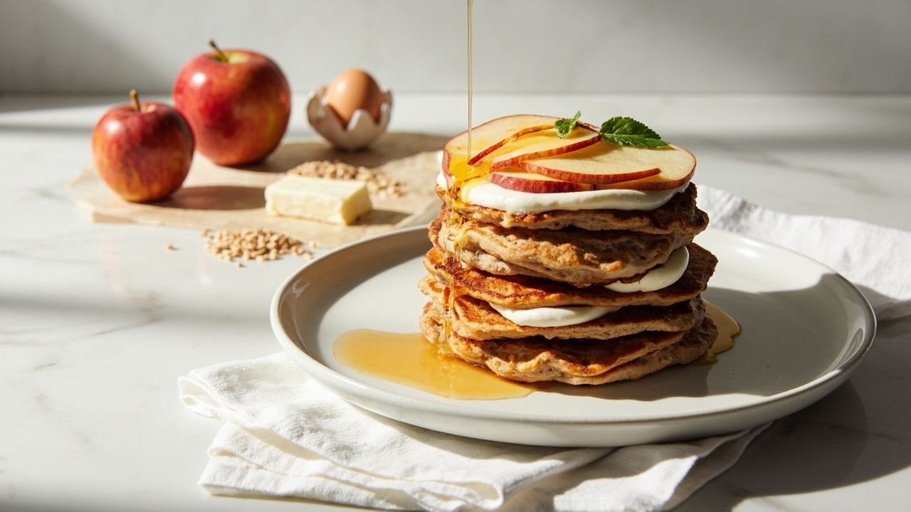 Buckwheat Pancakes with Apple, Sour Cream, and Honey