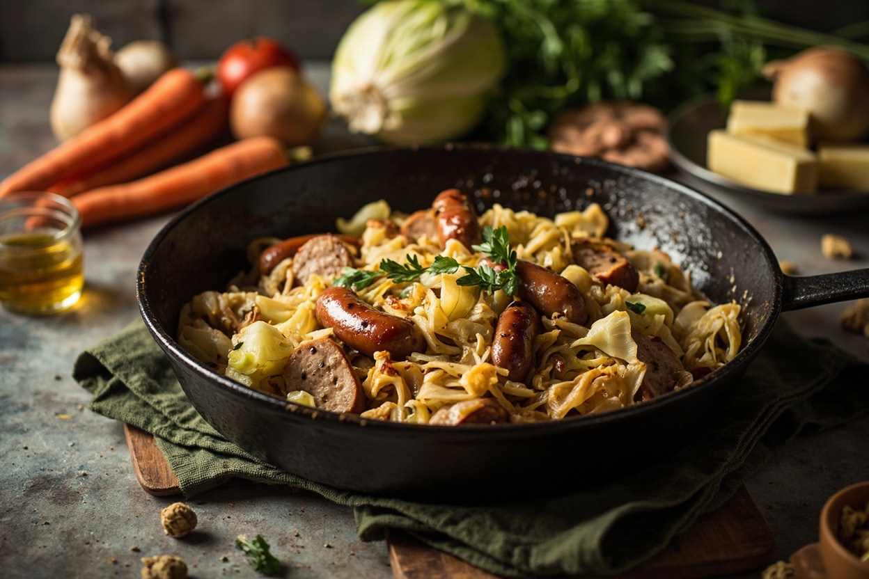 Buttered Soured Cabbage Skillet with Sausage