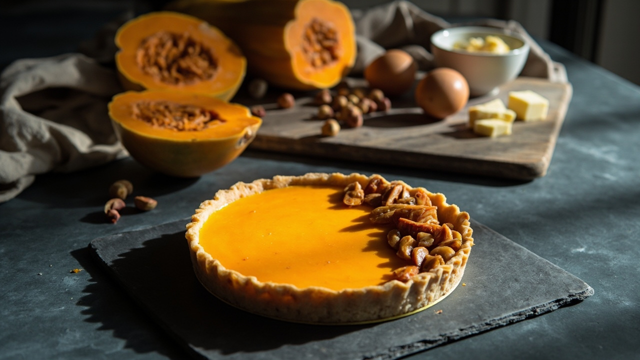 Butternut Custard Tart with Hazelnut Praline