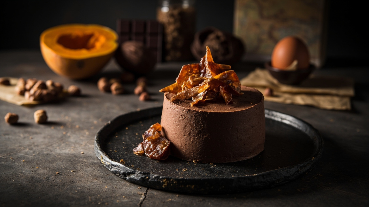 Butternut Squash Chocolate Mousse with Hazelnut Praline