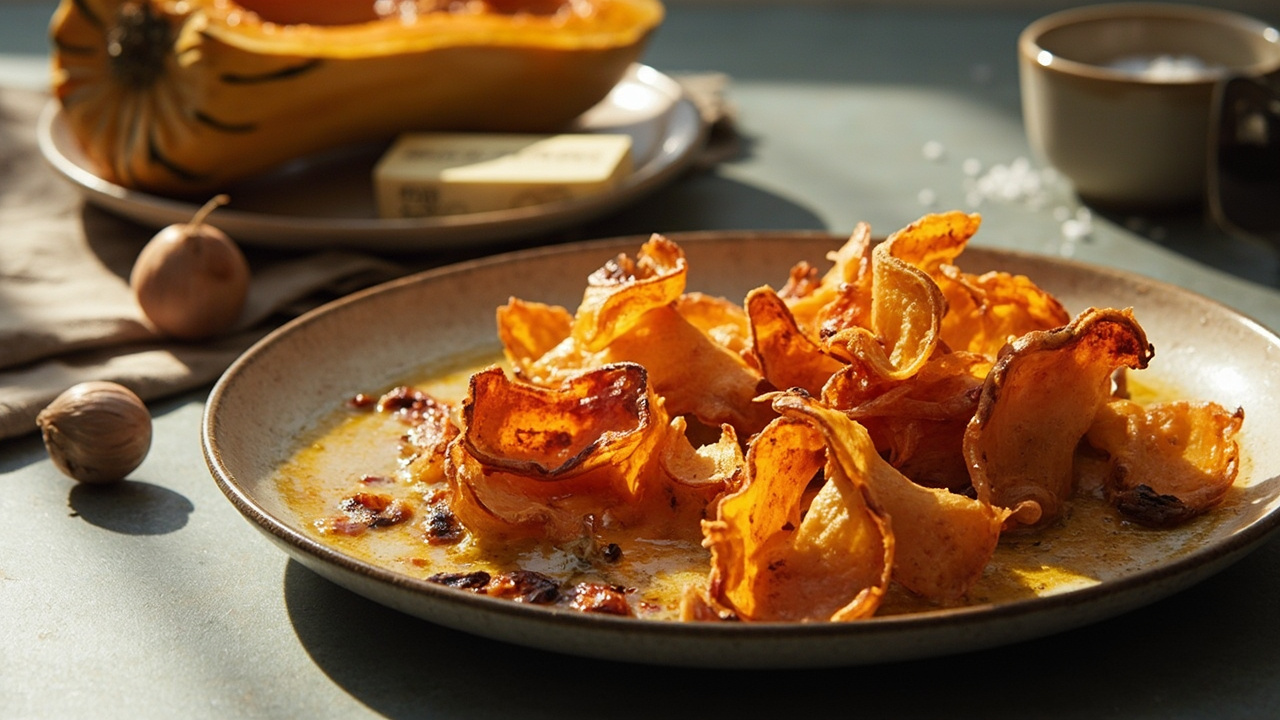 Butternut Squash Crisps with Brown Butter and Shallot