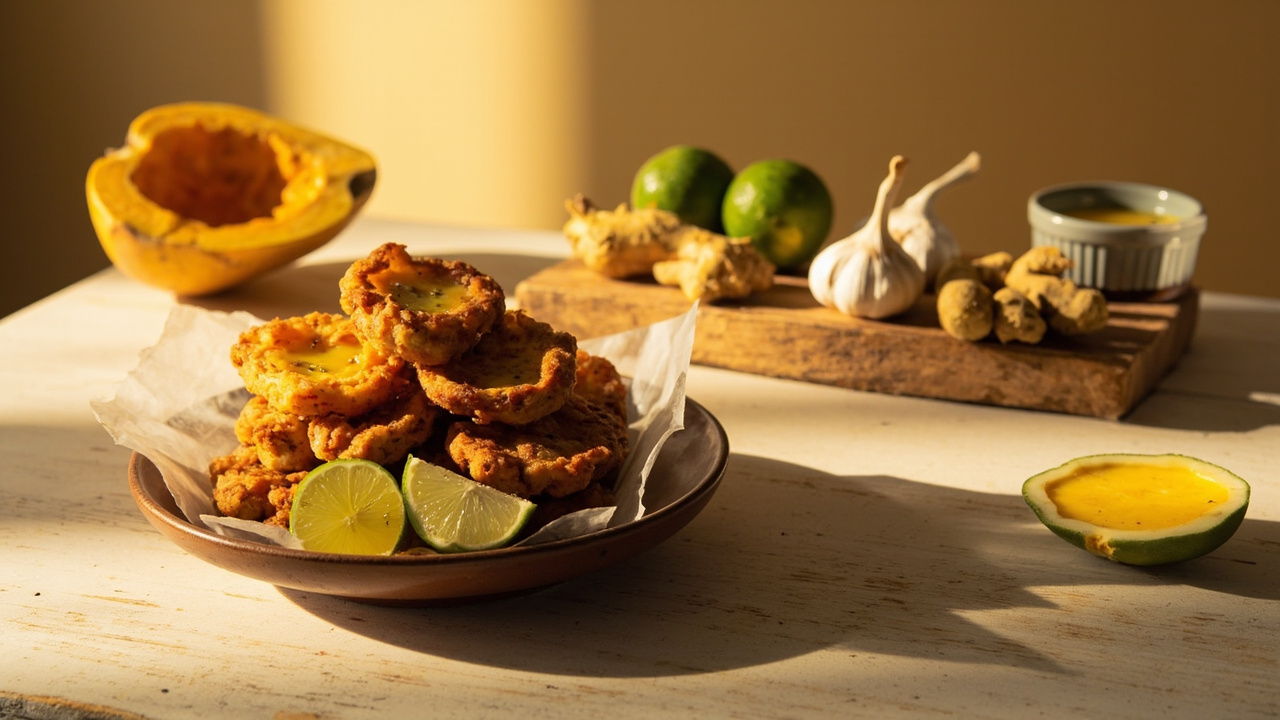 Butternut Squash Fritters with Black Pepper, Turmeric and Lime