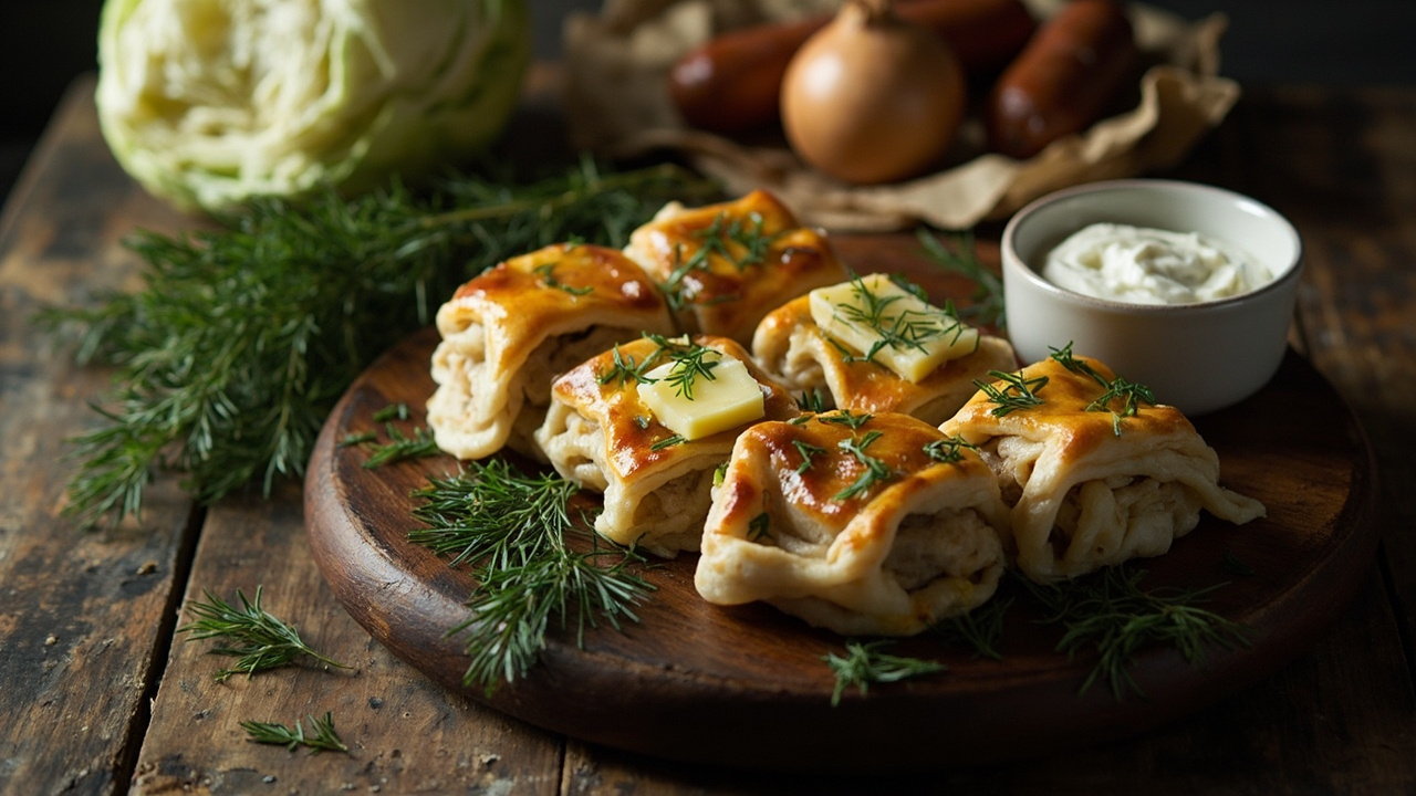 Cabbage and Sausage Turnovers with Butter and Dill