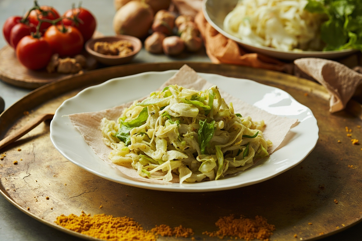 Cabbage Thoran with Mustard and Coconut Oil