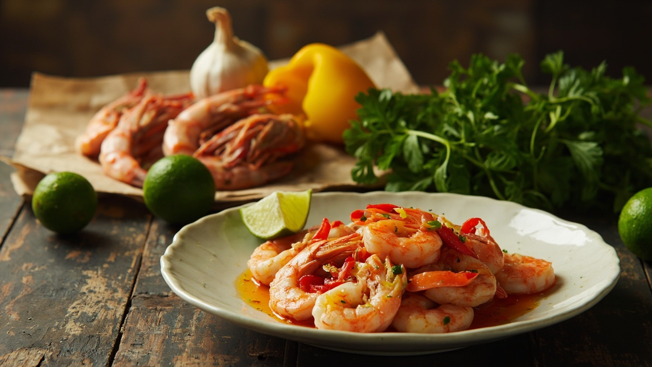 Camarão ao Alho e Pimenta Garlic-Scented Shrimp with Bell Pepper and Lime