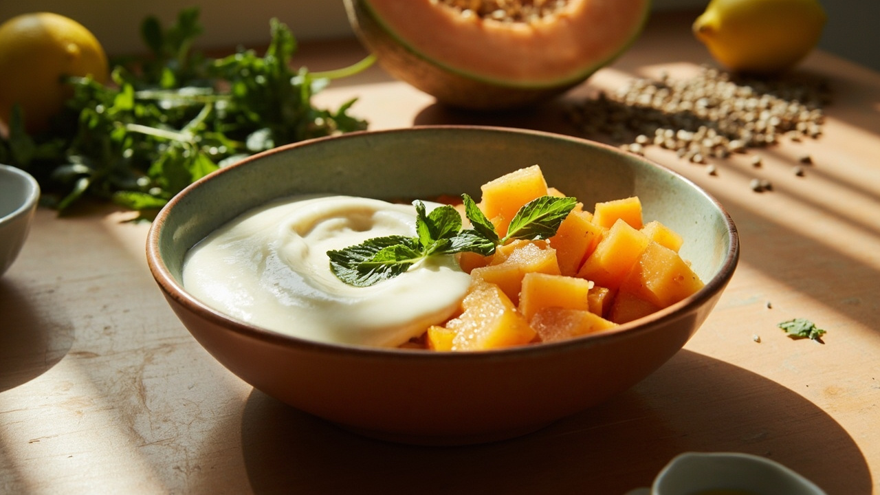 Cantaloupe and Fennel Seed Compote with Yogurt and Mint
