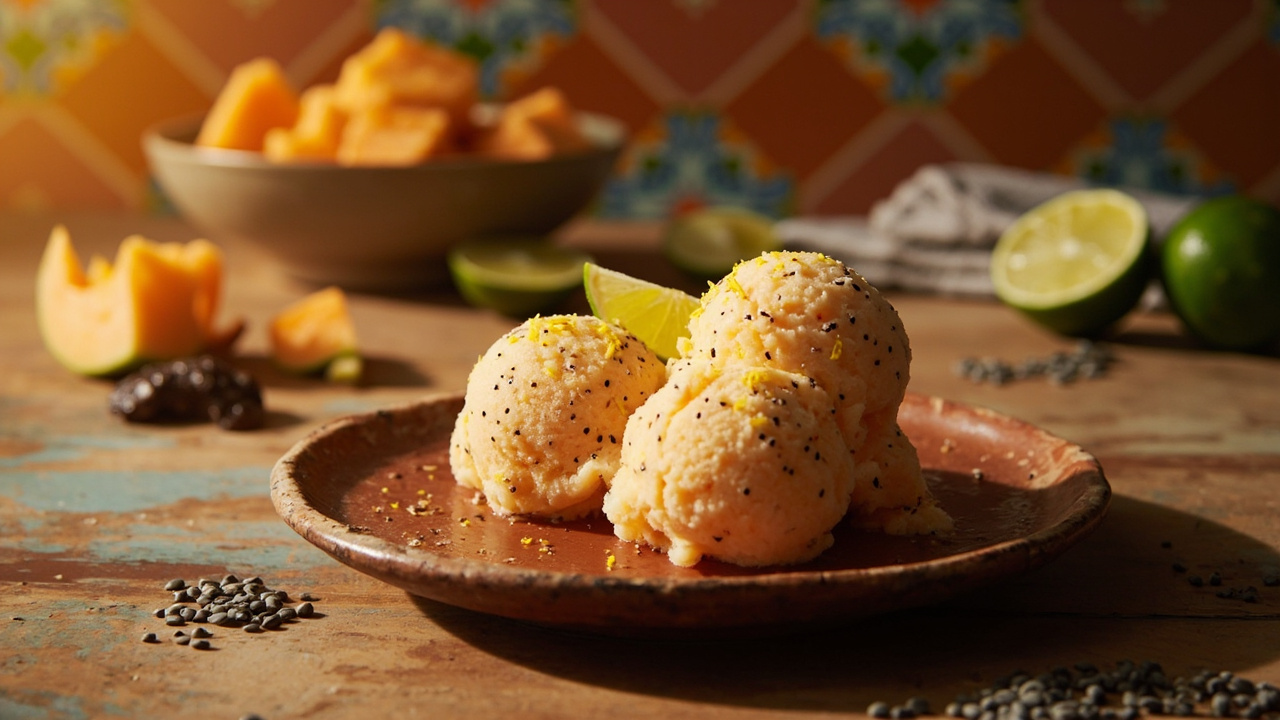 Cantaloupe Lime Chia Seed Sorbet